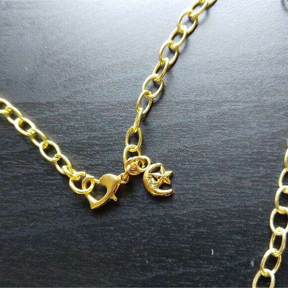 Claw Horn Tusk Necklace gold engraved detail rhinestone sparkle 20" chain - Picture 5 of 10